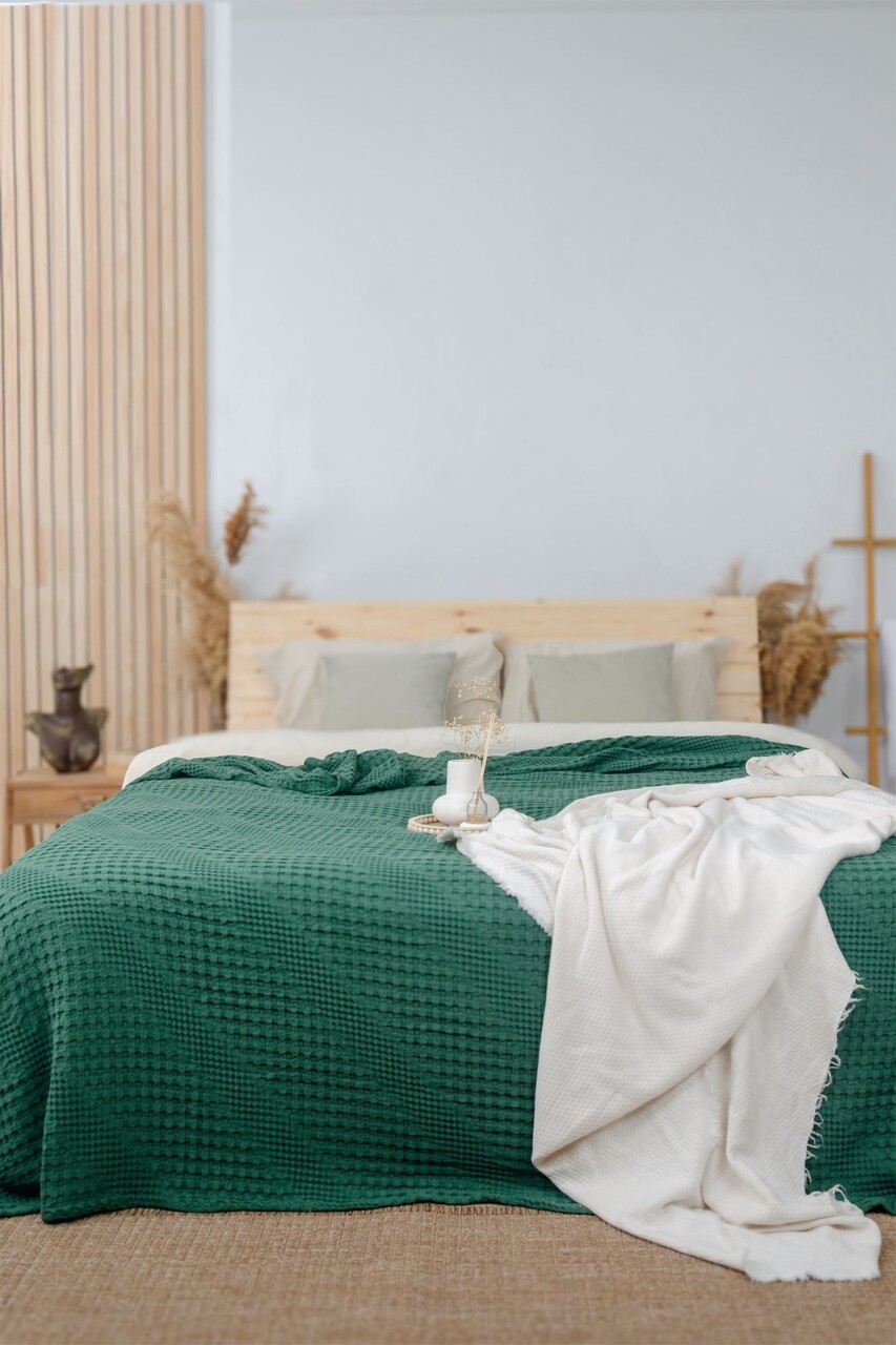 Cuvertura matlasata dubla, L'essentiel Maison, Joanna, Bumbac, Verde inchis - imagine 3